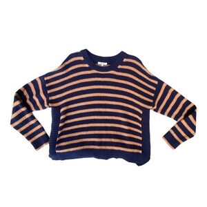 MADEWELL STRIPED PICKFORD PULLOVER NAVY BROWN LARGE COZY KNIT SWEATER WOMENS